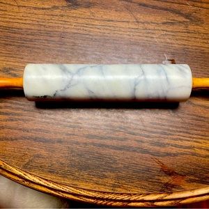 Vintage Granite Marble Stone Rolling Pin Easy Grip Wood Handles Great Condition